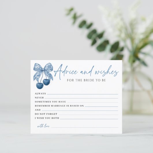 Something Blue Bow Bridal Shower Advice Card (Stehend Vorderseite)