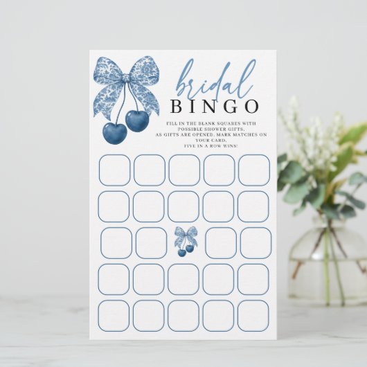 Something Blue Bow Bridal Shower Bingo Game (Stehend Vorderseite)