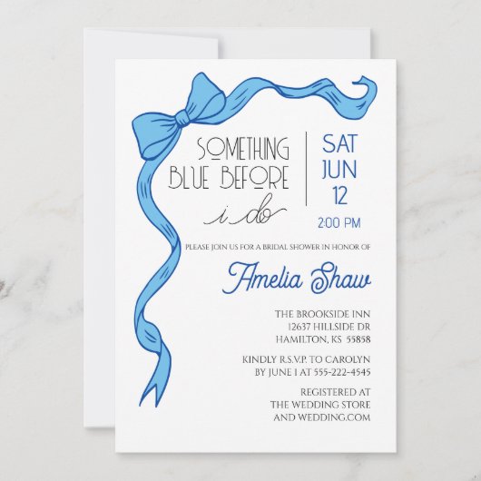 Something Blue Bow Bridal Shower Invitation Einladung (Vorderseite)