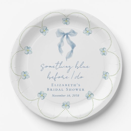 Something Blue Bow Bridal Shower Pappteller (Vorderseite)
