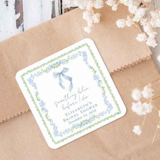 Something Blue Bow Bridal Shower Quadratischer Aufkleber