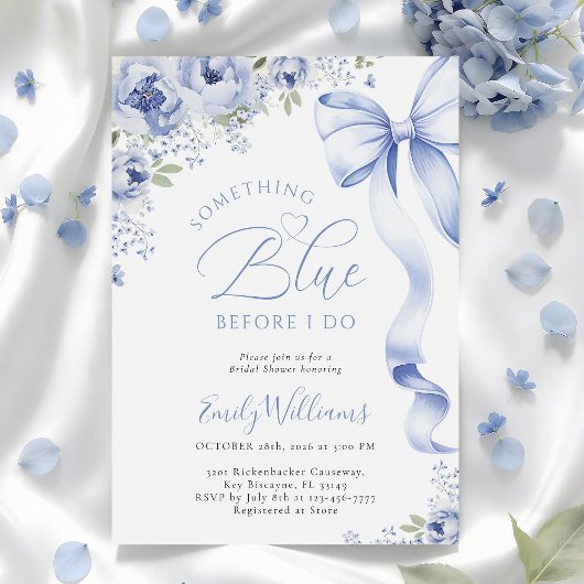 Something Blue Bow Floral Bridal Shower Invitation Einladung