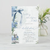  Something Blue Bow Glass Pearls Hydrangea Einladung (Stehend Vorderseite)