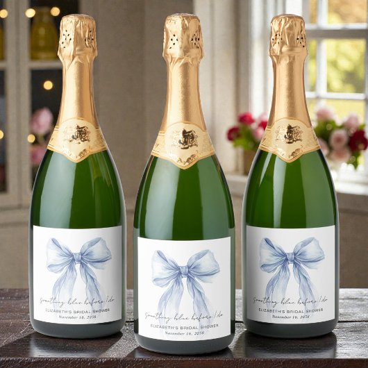 Something Blue Bow Watercolor Bridal Shower Schaumweinetikett