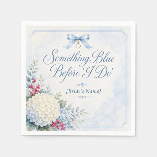 Something Blue Brautparty | Blaue Hortensie Serviette (Vorderseite)
