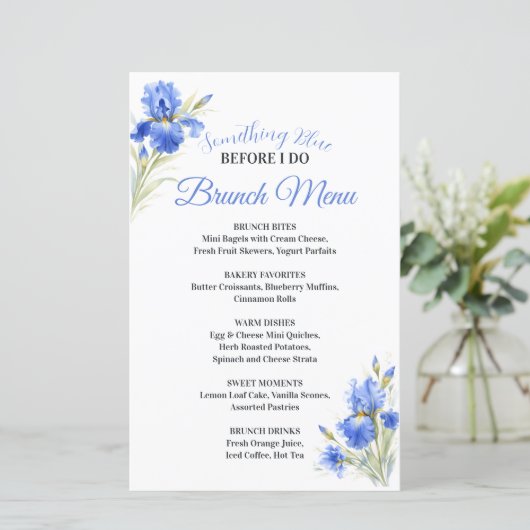 Something Blue Bridal Shower Brunch Menu (Stehend Vorderseite)