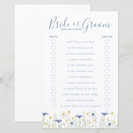 Something Blue Bride or Groom Game (Vorne/Hinten)