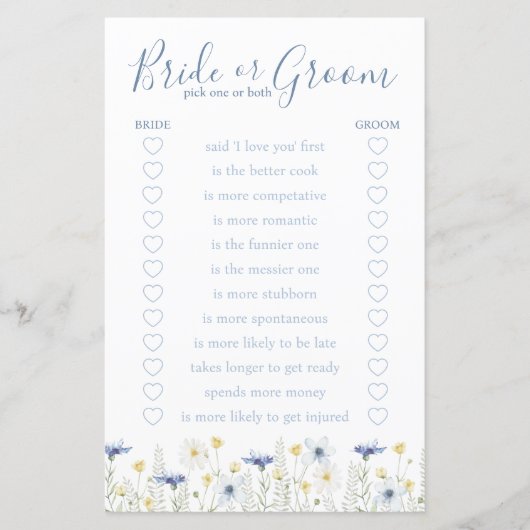 Something Blue Bride or Groom Game (Vorderseite)