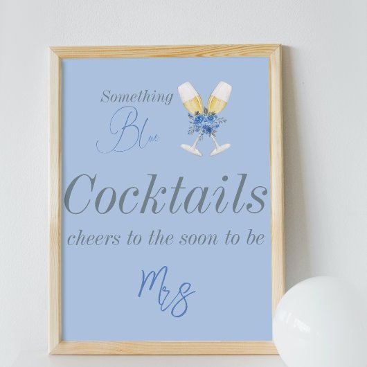 Something Blue Champagne Floral Bridal Shower Bar Poster