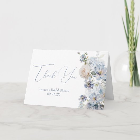 Something Blue Floral Bridal Shower Dankeskarte (Vorderseite)