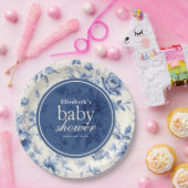 Something Blue Floral French Toile Baby Shower Pappteller (Party)