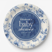 Something Blue Floral French Toile Baby Shower Pappteller (Vorderseite)