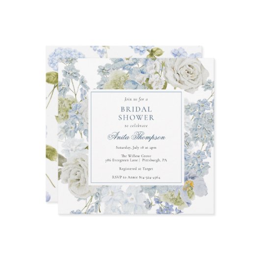 Something Blue Floral Ribbon Bridal Shower Einladung (Vorderseite/Rückseite Beispiel)