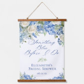 Something Blue Hydrangea Bridal Shower Backdrop Wandteppich Mit Holzrahmen (Vorderseite)