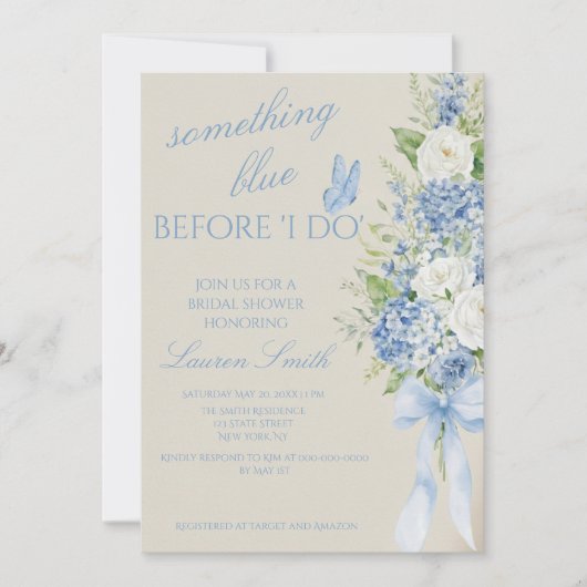 Something Blue Hydrangea Bridal Shower Invitation Einladung (Vorderseite)