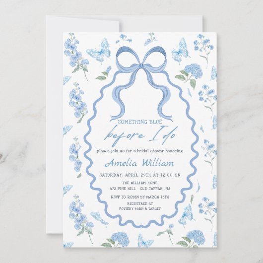 Something Blue Hydrangea Bridal Shower Invitation Einladung (Vorderseite)