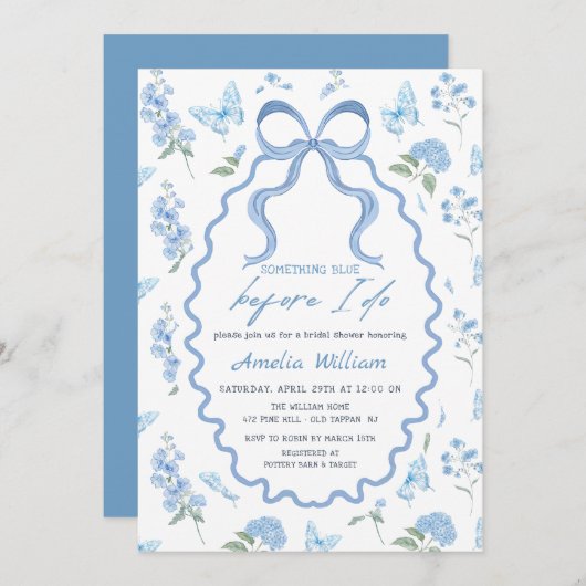 Something Blue Hydrangea Bridal Shower Invitation Einladung (Vorne/Hinten)