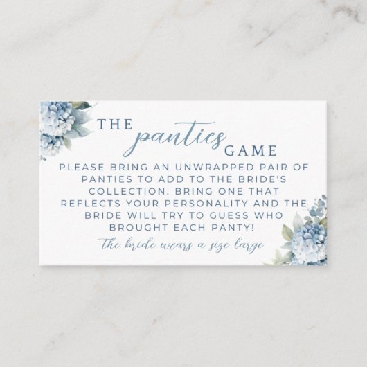 Something Blue Hydrangea Panties Game Insert Card (Vorderseite)