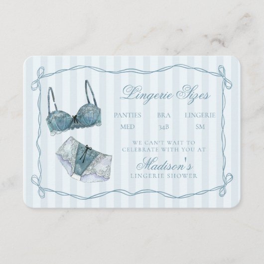 Something Blue Lingerie Sizes Shower Invitation Begleitkarte (Vorderseite)