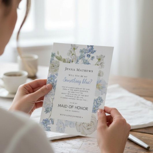 Something Blue Maid of Honor Wedding Proposal Card Dankeskarte