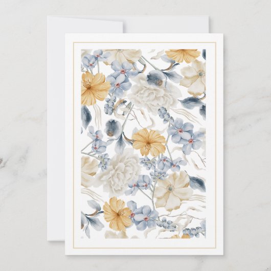 SOMETHING BLUE, PASTEL FLORAL ON WHITE WEDDING EINLADUNG (Rückseite)