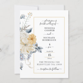 SOMETHING BLUE, PASTEL FLORAL ON WHITE WEDDING EINLADUNG