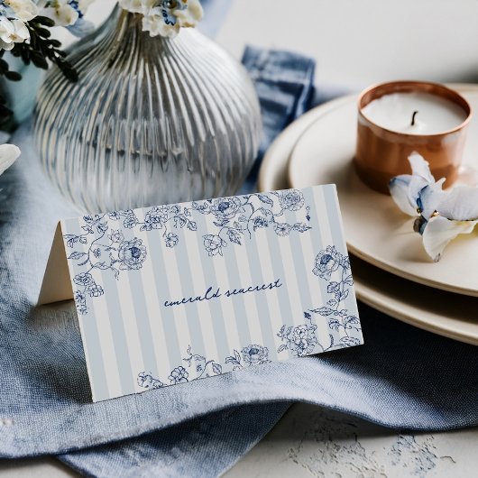 Something Blue Place Card Bridal Shower Name Tent Dankeskarte