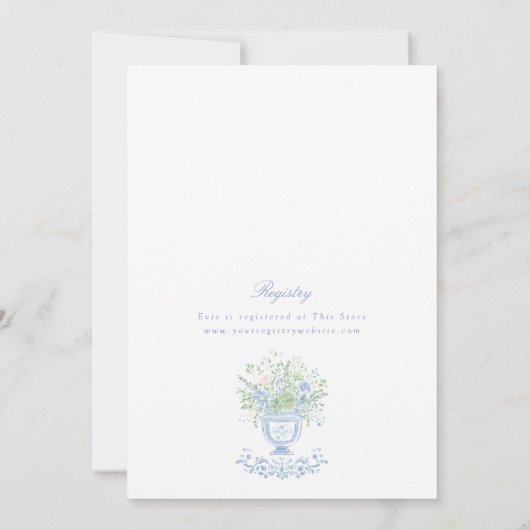 Something Blue Preppy Floral Bridal Shower Einladung (Rückseite)