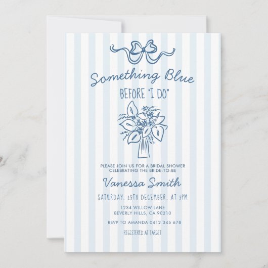 Something Blue Stripe Bridal Shower Invitation Einladung (Vorderseite)