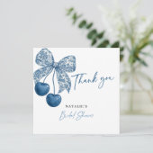 Something Blue Theme Blue Bow Bridal Shower Dankeskarte (Stehend Vorderseite)
