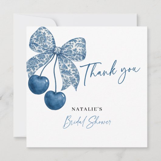 Something Blue Theme Blue Bow Bridal Shower Dankeskarte (Vorderseite)
