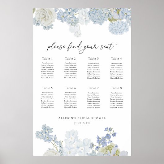 Something Blue Wedding Shower Seating Chart Poster (Vorne)