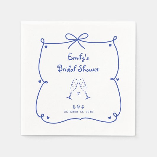 Something Blue Whimsical Hand Drawn Bridal Shower Serviette (Vorderseite)