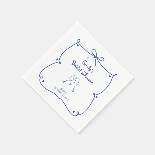 Something Blue Whimsical Hand Drawn Bridal Shower Serviette (Ecke)