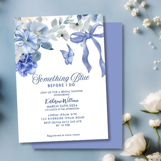 Something Blue White Floral Bow Bridal Shower Einladung