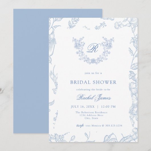 Something Blue Wildflower Bridal Shower Invitation Einladung (Vorne/Hinten)