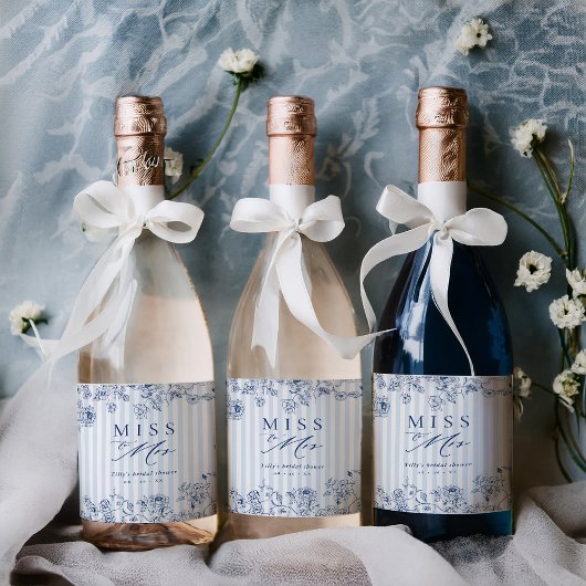 Something Blue Wine Bottle Label Bridal Shower Set Weinetikett