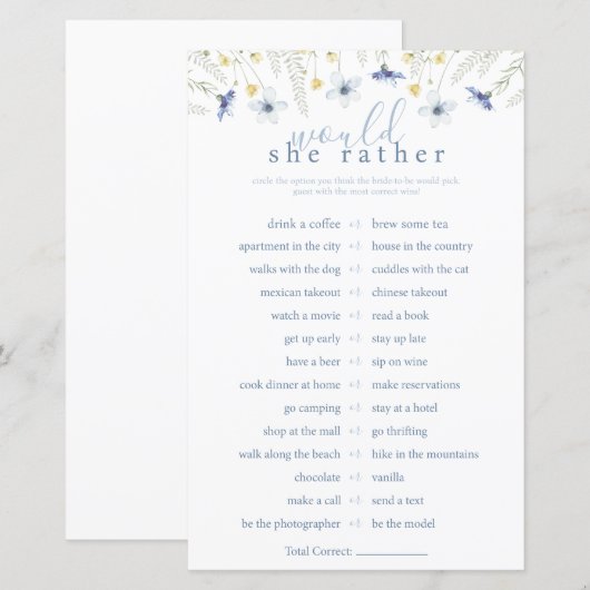 Something Blue Would She Rather Game (Vorne/Hinten)