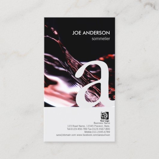Sommelier Bold Monogram Wine Flow Business Card Visitenkarte (Vorderseite)