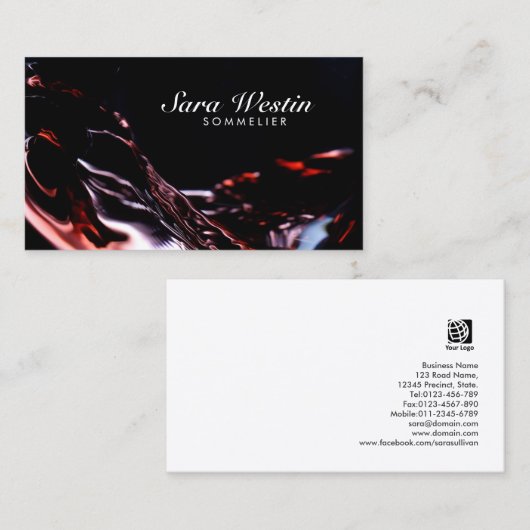 Sommelier Script Wine Flow Business Card Visitenkarte (Vorne/Hinten)