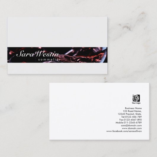Sommelier Script Wine Flow Business Card Visitenkarte (Vorne/Hinten)