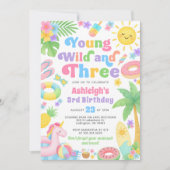 Sommer 3. Geburtstag Einladung Young Wild & Three (Vorderseite)