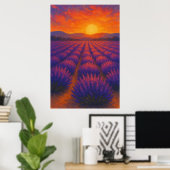 Sommer 3, Sonnenuntergang über Lavendel, saisonale Poster (Heimbüro)