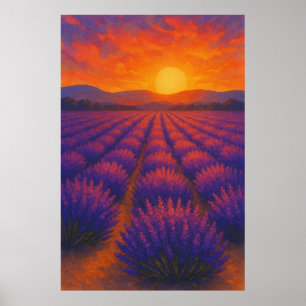 Sommer 3, Sonnenuntergang über Lavendel, saisonale Poster