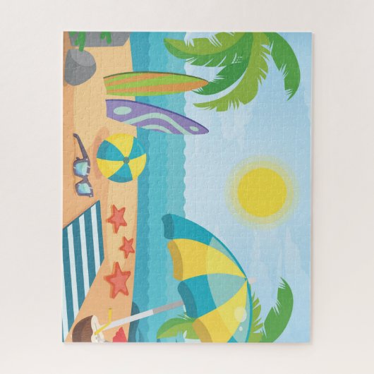 Sommer am Strand mit Surfboards und Palmen Puzzle (Vertikal)