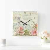 Sommer an der Hütte Rose Bicycle Butterfly Bienen Quadratische Wanduhr (Zuhause)