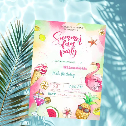 Sommer, Ananas, Flamingo Geburtstagsparty Einladung
