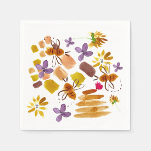 Sommer-Aquarell-Biene und Pinselstriche Serviette