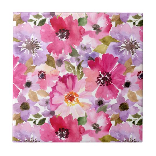 Sommer-Aquarell-Blumenmuster Fliese (Vorderseite)