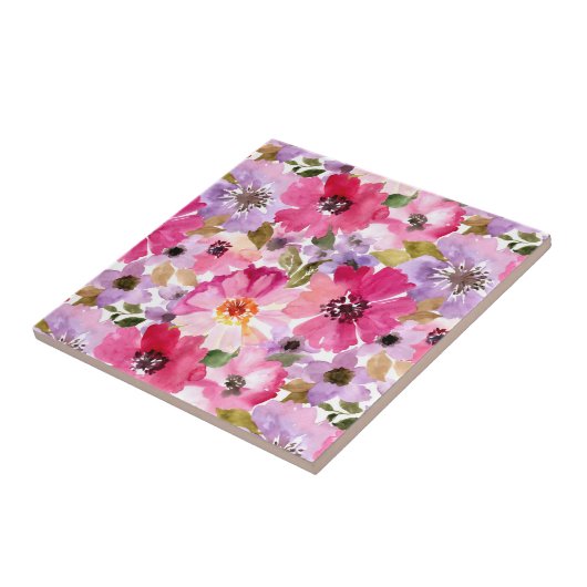 Sommer-Aquarell-Blumenmuster Fliese (Seite)